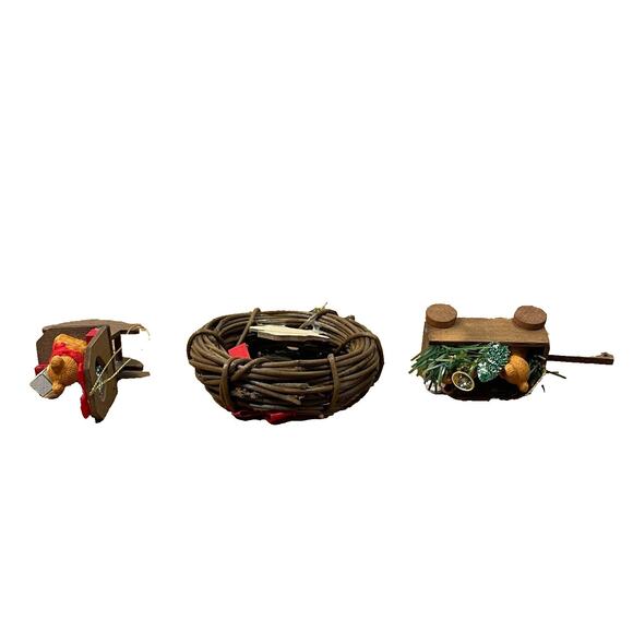 Lot of 3 Vintage Wooden Christmas Hanging Ornaments Holiday Decor Garlan Wreath - Picture 4 of 7